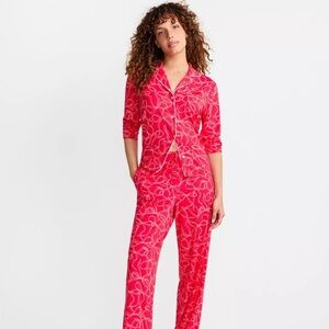 State of Day Red Bow 2 Piece Pajama Button Down Too Set Size Small